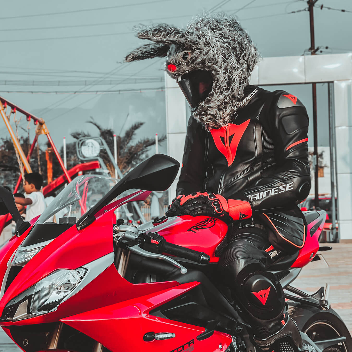 Evil rabbit helmet cover